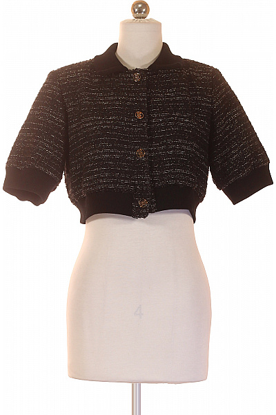 Sandro Černé Polyesterové Tvídové Bolerko S Krátkým Rukávem Elegantní Velikost 34