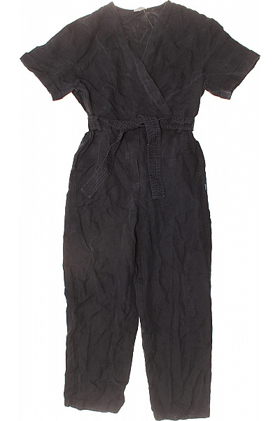 Woolrich Dámský černý Overal Krátký Rukáv Zavinovací Pásek Lněný Vel. S