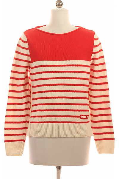 Oui Dámský červeno Bílý Pruhovaný Pletený Pulovr S Lodičkovým Výstřihem Velikost 36