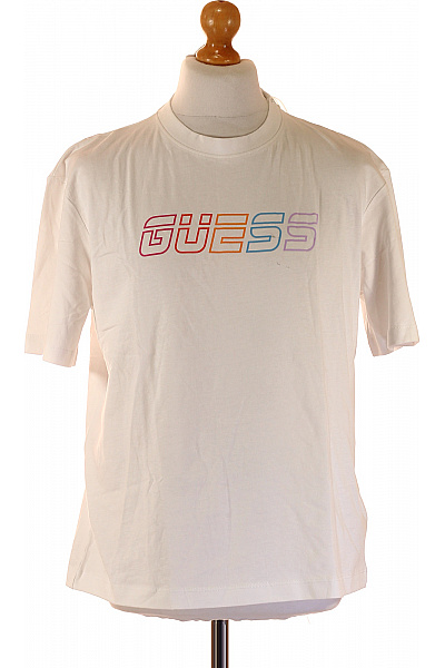Guess Bavlněné Bílé Tričko S Krátkým Rukávem A Barevným Nápisem Basic Velikost S