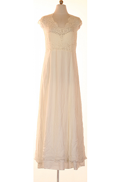 IVY & OAK Dlouhé Krémové Krajkové Empírové Vintage šaty Na Svatbu Vel. 42