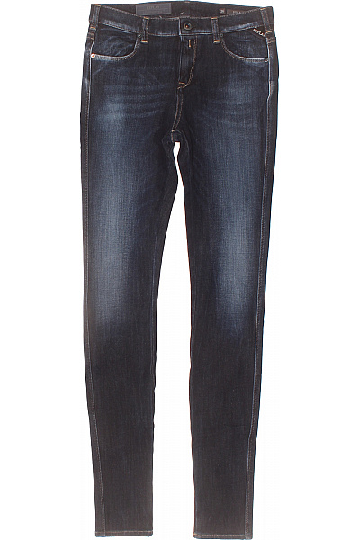 REPLAY Dámské Bavlněné Tmavě Modré Strečové Skinny Džíny Seprané Vel. 26