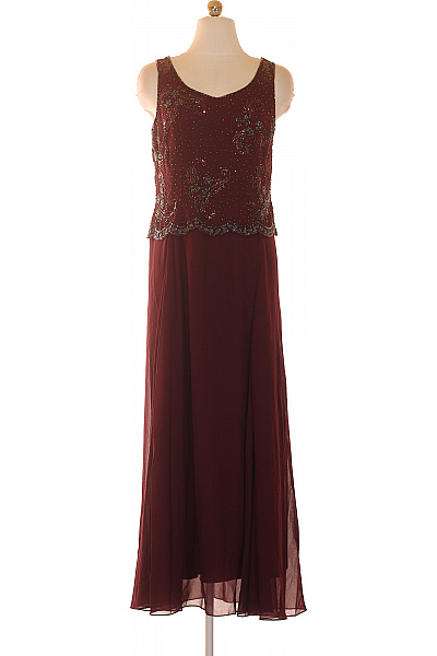 Jkara Dámské Společenské šaty Dlouhé červené Třpytivé šifonové Vel. 6