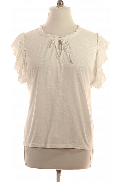 LECOMTE Dámská Bílá Bavlněná Modalová Halenka S Krátkým Rukávem A Volánky Vel. 46