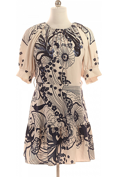 Ted Baker Krátké šaty Béžové S Potiskem Volné Retro Letní Velikost 4