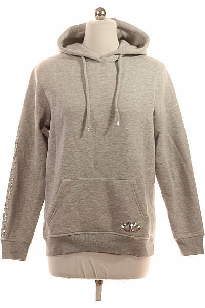 Zwillingsherz Dámská šedá bavlněná polyesterová mikina s kapucí a flitry přes hlavu Velikost S/M | Zwillingsherz | obrázek 2