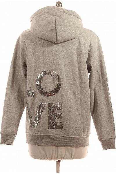 Zwillingsherz Dámská šedá bavlněná polyesterová mikina s kapucí a flitry přes hlavu Velikost S/M | Zwillingsherz | obrázek 3