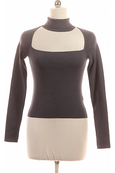 Dámský Viskózový Svetr S Rolákem A Průstřihy šedý Jednobarevný Slim Fit Velikost 40