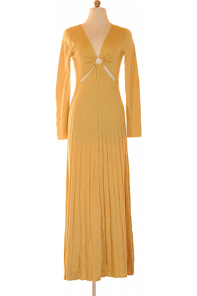 MICHAEL KORS Dlouhé žluté viskózové pletené sexy maxi šaty s výstřihem Velikost M | MICHAEL KORS | obrázek 2