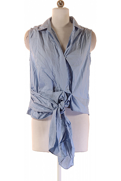 Dámská bavlněná modrá zavinovací košilová halenka bez rukávů s uzlem Vel. 36 | Unimoda | obrázek 2