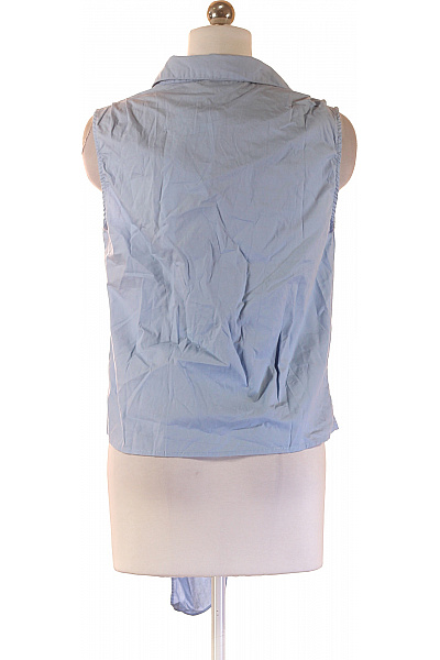 Dámská bavlněná modrá zavinovací košilová halenka bez rukávů s uzlem Vel. 36 | Unimoda | obrázek 3