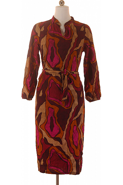 Cartoon Dámské Retro šaty S Páskem Dlouhý Rukáv Abstraktní Vzor Ke Kolenům Vel. 40