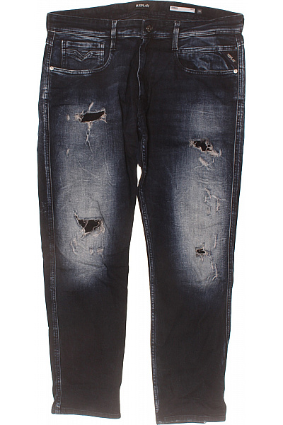 REPLAY Pánské Tmavě Modré Džíny Seprané S Dírami Velikost 36/30