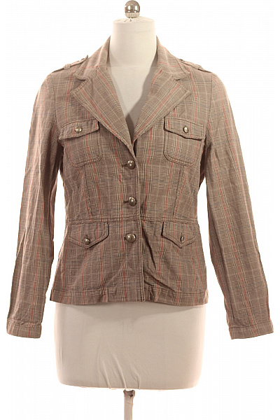 BONITA Bavlněný Béžový Károvaný Vojenský Vypasovaný Blejzr Jarní Vel. 40