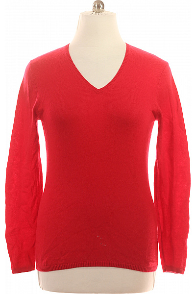 MAX TONSO CASHMERE Dámský Kašmírový Svetr červený Basic Přes Hlavu S Výstřihem Do V Vel. XXL