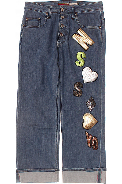 Please Dámské Bavlněné Modré Džíny široké S Nášivkami Seprané Velikost S