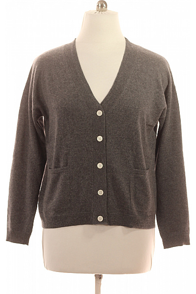 Zwillingsherz Dámský Kašmírový Kardigan šedý Propínací Basic S Výstřihem Do V Vel. L