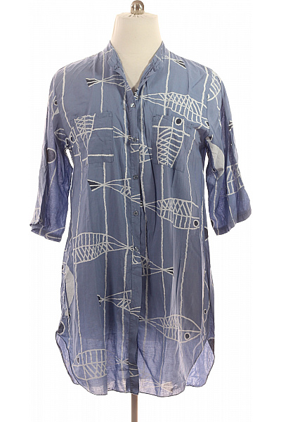 ZAUBERSTERN Modré viskózové košilové šaty s potiskem ryb volné tunikové na denní nošení Vel. m | ZAUBERSTERN | obrázek 2