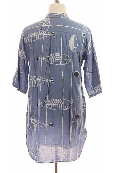 ZAUBERSTERN Modré viskózové košilové šaty s potiskem ryb volné tunikové na denní nošení Vel. m | ZAUBERSTERN | obrázek 3