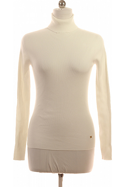 Escada Dámský Viskózový žebrovaný Rolák Bílý Tenký Elegantní Vel. M