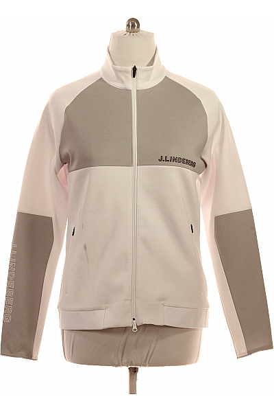 J.Lindeberg Bílá Šedá Sportovní Mikina Na Zip Se Stojáčkem S Dlouhým Rukávem Vel. Xl