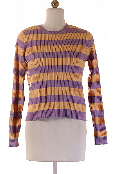 Name It Dívčí žebrovaný Viskózový Svetr Fialovo-oranžový Pruhovaný Vel. M