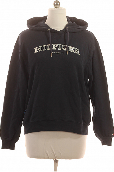 TOMMY HILFIGER Dámská Bavlněná Tmavě Modrá Mikina S Kapucí Přes Hlavu Streetwear Velikost L