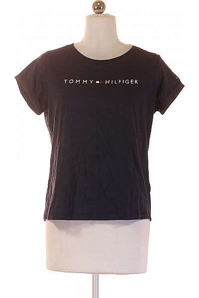 TOMMY HILFIGER Dámské Bavlněné Tmavě Modré Tričko S Krátkým Rukávem A Nápisem Basic Vel. XS
