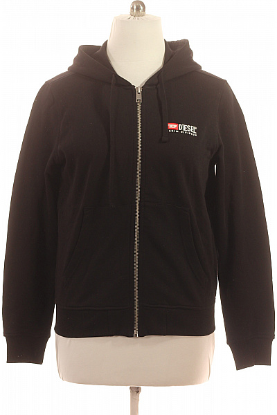 DIESEL Dámská bavlněná černá mikina s kapucí a potiskem na zip Velikost L | DIESEL | obrázek 2