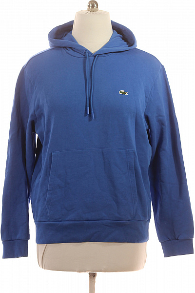 LACOSTE Pánská Modrá Mikina S Kapucí Klokaní Kapsou Jednobarevná Streetwear Velikost Xl