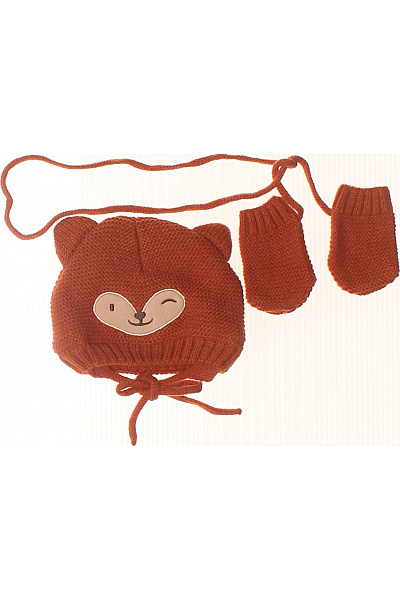 Dětská čepice S Rukavicemi Liška Pletená Hnědá