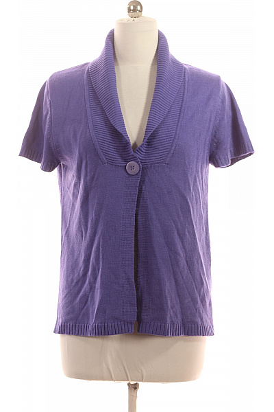 GERRY WEBER Fialový žebrovaný Kardigan S Krátkým Rukávem Propínací Elegantní Pletený Vel. 42