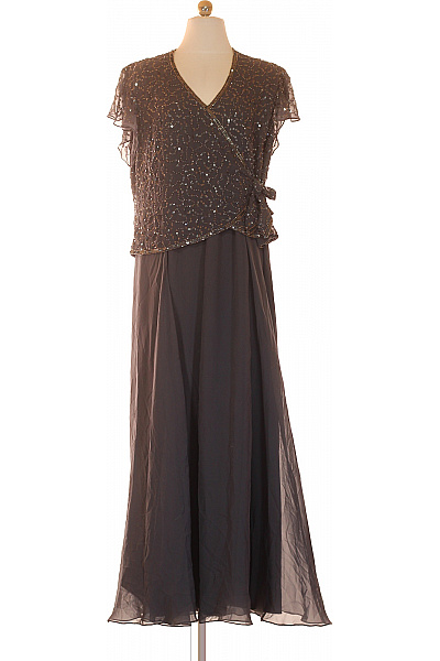 Jkara Dlouhé šedé Polyesterové Třpytivé Večerní šaty Zavinovací Velikost L