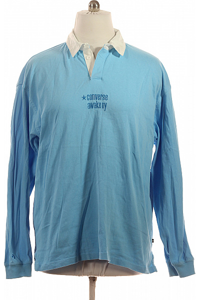 CONVERSE Pánské Světle Modré Rugby Tričko S Dlouhým Rukávem A Výšivkou Vel. L