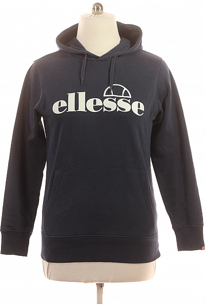 Ellesse Pánská Tmavě Modrá Mikina S Kapucí Přes Hlavu Streetwear S Potiskem Klokaní Kapsou Vel. M