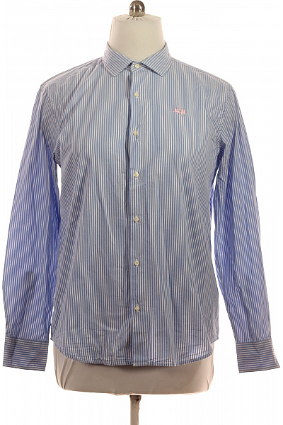 La Martina Bavlněná Modrá Bílá Pruhovaná Košile Dlouhý Rukáv Ležérní Regular Fit Vel. XL