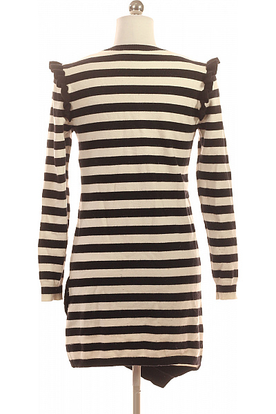 BENETTON Dívčí pruhované černo-bílé šaty s volánem asymetrický střih Velikost 13-14LET | BENETTON | obrázek 2