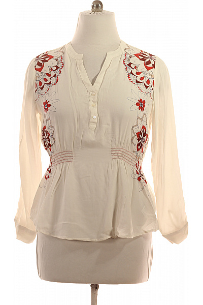 DESIGUAL Dámská Viskózová Halenka Krémová S Dlouhým Rukávem Květinová Vyšívaná Vel. XL