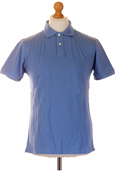 HACKETT Pánské Bavlněné Modré Polo Tričko S Krátkým Rukávem Jednobarevné S Výšivkou Velikost M