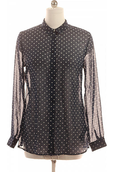 Guess Dámská Polyesterová Průhledná černobílá Puntíkovaná Košile S Dlouhým Rukávem Elegantní Vel. L