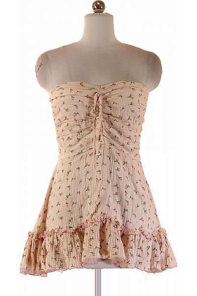 Dívčí šaty krémové s potiskem květy nabírané volánové letní | Unimoda | obrázek 2