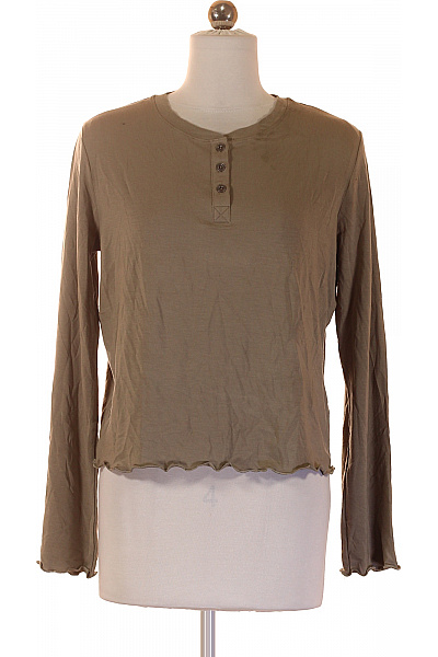JOCKEY Dámské Modalové Tričko Khaki Henley Crop Top S Dlouhým Rukávem Basic Velikost 36
