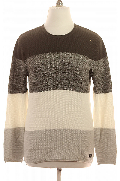 Key Largo Pánský Pruhovaný Pulovr Podzimní šedobílý S Texturou Velikost Xl