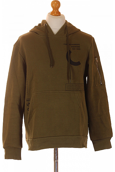 Pánská Khaki Mikina S Kapucí Streetwear Přes Hlavu S Potiskem Vel. L