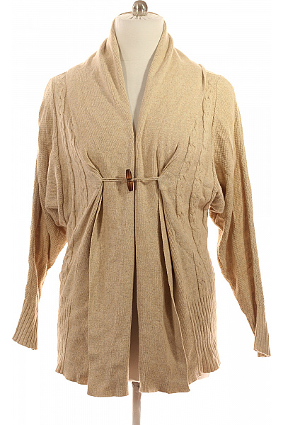 TOMMY HILFIGER Dámský Béžový Pletený Kardigan Zavinovací Volný Podzimní Elegantní Žebrovaný Vel. XL