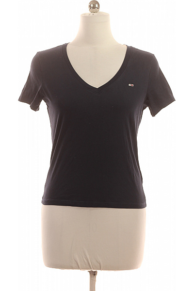 TOMMY HILFIGER Dámské bavlněné tričko tmavě modré basic krátký rukáv V výstřih jednobarevné Vel. xl | TOMMY HILFIGER | obrázek 2