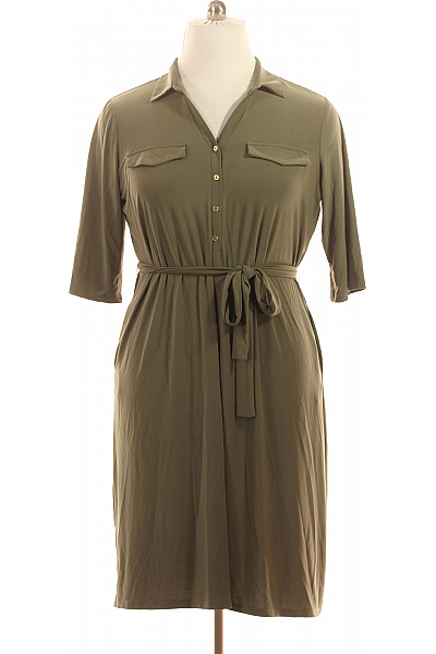 MILANO khaki košilové šaty s páskem a kapsami Velikost 46 | MILANO | obrázek 2