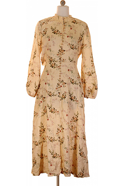 American Vintage Bavlněné Midi šaty Dlouhý Rukáv Květované Volné Denní Vel. M