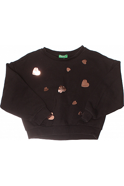 BENETTON Dívčí Černá Mikina Srdce Lesklý Trendový Svetr Vel. 130