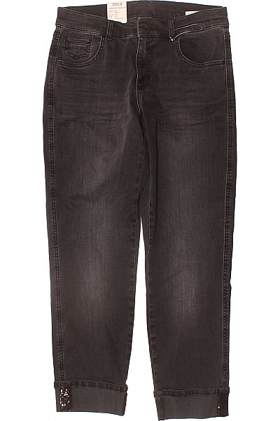 Angels černé Džíny S Kamínky Ohrnuté Strečové Rovné Vel. 36